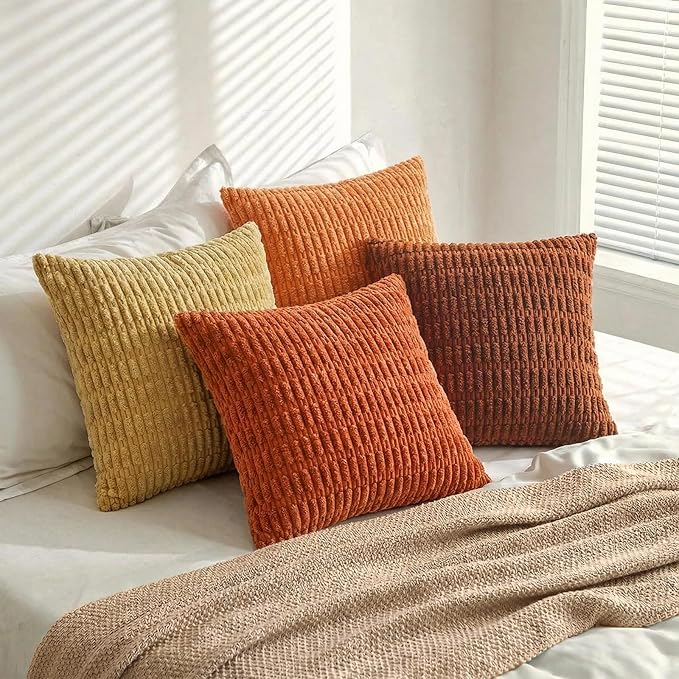 Fancy Homi 4 Packs Decorative Throw Pillow Covers for Living Room Couch Bed, Modern Farmhouse Boho Home Décor Accent Cushion Case, 18" x 18", Burnt Orange Series