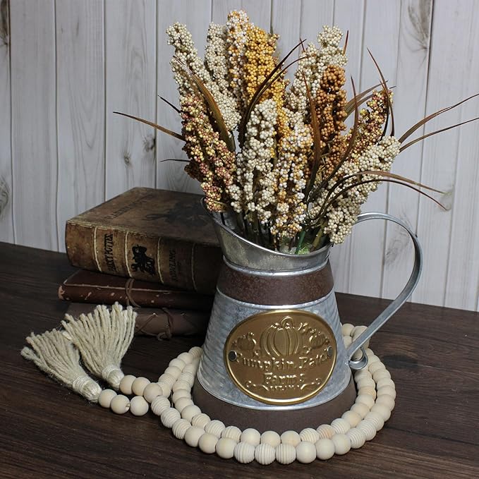 Farmhouse Decor Beads 60in Wooden Bead Garland with Tassels Rustic Minimalist Home Accent Prayer Country Boho Decoration for Wall Hanging Living Room Table Mantle Shelf Decor (Natural-style2)