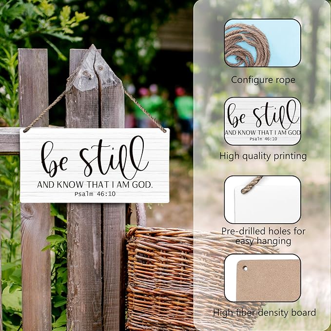 huester Christian Wood Plaque Sign, Be Still and Know Wall Decor, Christian Religious Home Wall Decor, Bible Verses Wall Decor, Be Still and Know that I am God Wall Hanging Decor, 12x6 inches