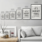 Framed Black And White Retro Newspaper Wall Art ItS Already Yours Universe Quote Poster Trendy Positive Inspirational Wall Decor for Bedroom Office Apartment Dorm Affirmation Canvas Print 24x36inch