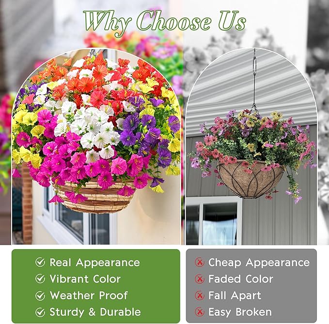 Waipfaru Artificial Flowers for Outdoors, 24 Bundles Faux Plants Outdoor, UV Resistant Artificial Plants Outdoor, Silk Petunias Fake Flowers for Outside Home Decor Planter Porch Decoration, Mix Color