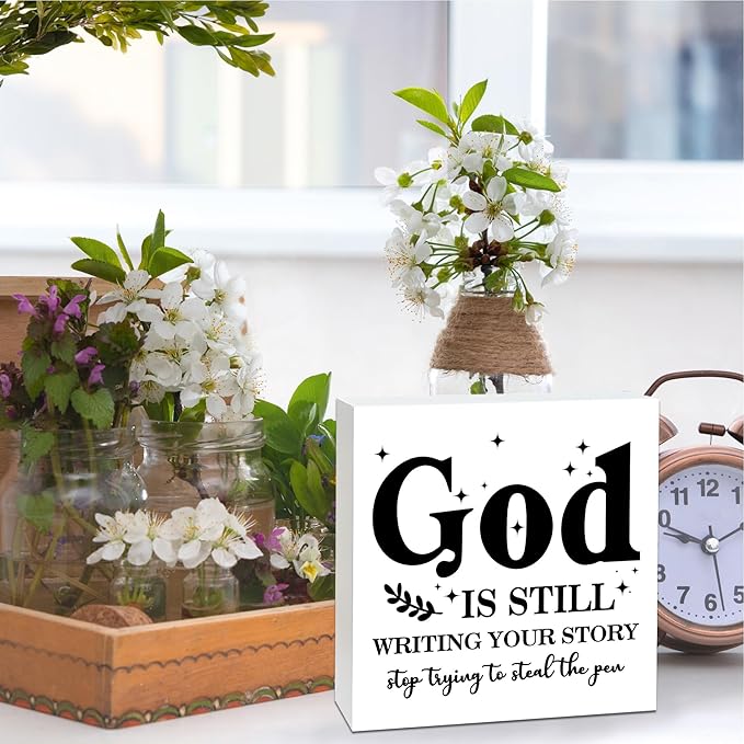 Farmhouse Decor, Christian God Home Decorations, Aesthetic Entry Way Table Shelf Wood Box Decor, Living Room Table Accessories, Boho Office Decorations For Work (02)
