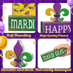 Moucuny 4 Pcs Mardi Gras Decorations Mardi Gras Wooden Sign Carnival Table Centerpiece Carnival Tiered Tray Decor Decorative Faux Book Stack Block for Masquerade Party Fireplace Mantel Shelf