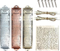 3pcs Mezuzah Metal Blessing Mezuzah Case with Scroll English & Hebrew Blessing Scripture for Decorating House, 5.3" Height
