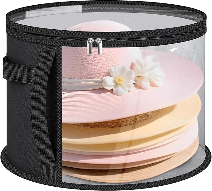 Clear Hat Storage Bag with Carrying Handles - 16.5" Large Closet Organizer for Baseball Caps, Cowboy Fedoras or Sun Hats (Black)