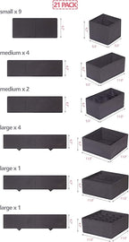 DIOMMELL 21 Pack Foldable Cloth Storage Box Closet Dresser Drawer Organizer Fabric Baskets Bins Containers Divider for Baby Clothes Underwear Bras Socks Lingerie Clothing,Dark Grey 11-4249