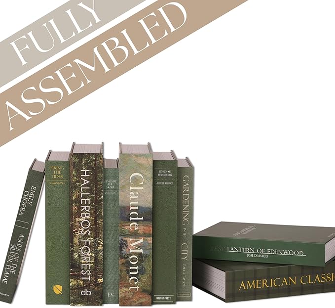 ORITZIO Green Faux Books Set of 9 - Concealed Storage Faux Books Perfect for Coffee Table, Home Staging, Interior Design & Fashion Books, Old Money Asesthetic