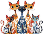Wesiti Cat Wall Art Decor Iron Wall Sculptures Decor for Cats Lover 10.6 x 13.15 Inches Colorful Retro Mid Century Cat Signs for Home Living Room Bedroom Kitchen Office(Stylish)