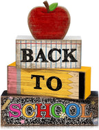 Lineshading 4 Pcs Back to School Table Decorations Retro Red Apples Decor Back to School Tiered Tray Decor Apple Centerpieces Rustic Wood Pencil Block Sign Farmhouse Gifts for Class Party Home Shelf