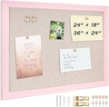 DOLLAR BOSS Bulletin Board with Linen 24'' x 18'' Pink Framed Cork Boards for Walls, Photo Display Pin Board, Decorative Corkboard for Office Home School Girls Dorm Decor with 10 Pushpins, White