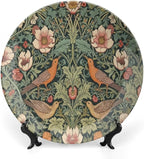 Christmas Ceramic Decorative Plate for Display William Morris Forest Flowers And Birds Household Kitchen Supplies Wall Hanging Decorative Plate with Display Stand Customize Gifts for Women, More Size