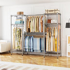 Ulif E7 Garment Rack, Heavy Duty Clothes Storage System with Extendable Hangers Rods, Metal Clothing Rack with 6 Wire Shelves, (52.3"-72") W x 14.5" D x 71.2" H, Load 838lbs, Chrome
