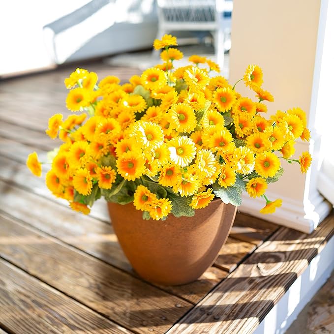 HyeFlora Dahlia Spring Artificial Flowers for Outdoors Fake Plants, 6 Bundles Outside Silk Daisy Realistic UV Resistant Faux Flowers for Outdoor Planters Porch Patio Yard Garden Home Decor, Yellow
