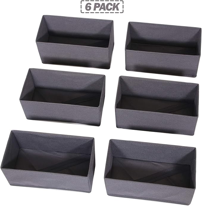 DIOMMELL 6 Pack Foldable Cloth Storage Box Closet Dresser Drawer Organizer Divider Fabric Baskets Bins Containers for Clothes Underwear Bras Socks Lingerie Clothing, Dark Grey 060