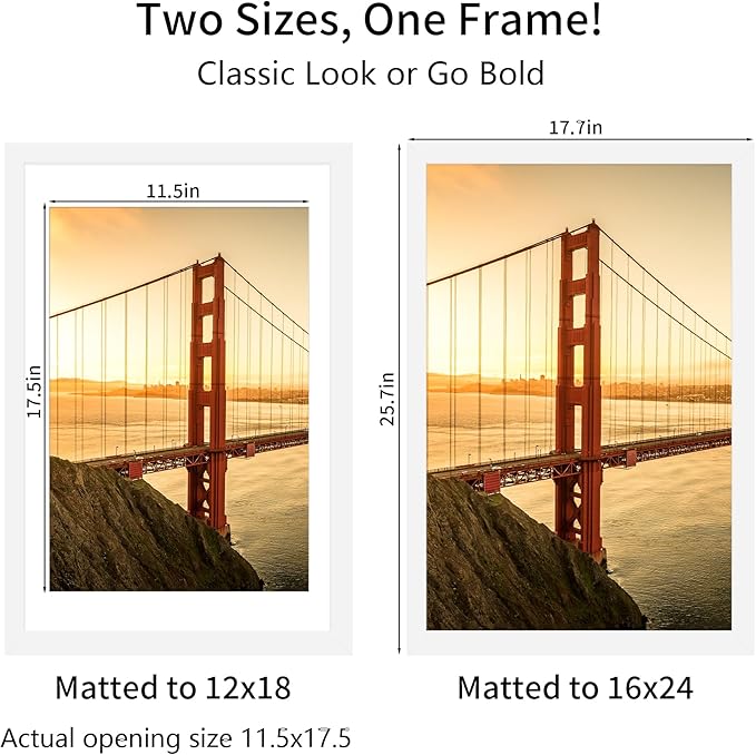 16x24 Picture Frame White Set of 3, Display Pictures 12x18 with Mat or 16 x 24 Without Mat, Poster Frames 16x24 Poster Frames for Wall Hanging Horizontal and Vertical