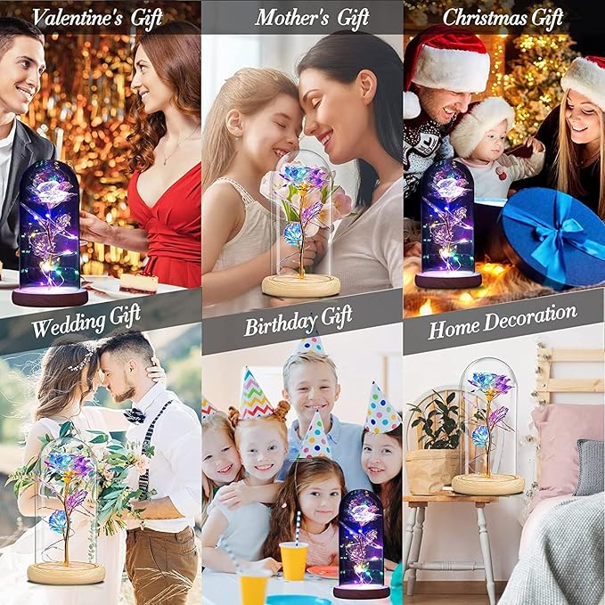 Valentines Day Rose Gifts for Her,Birthday Gifts for Women,Valentines Flowers Gifts for Women,Valentine's Day Roses Gifts for Mom Girlfriend Wife,Colorful Rose In A Glass Dome Gifts for Valentine Day