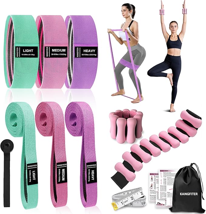 Long and Short Fabric Resistance Bands with Door Anchor, Non-Slip Stretch Booty Bands for Working Out Women & Men, Loop Exercise Elastic Bands for Home Physical Therapy Yoga Pilates