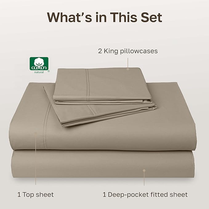California Design Den California King Sheet Set - 100% Cotton, 600 Thread Count Deep Pocket Cal King Sheet Set, Luxury Soft Hotel-Quality Sheets with Sateen Weave (Cool Taupe)