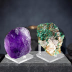 Jusalpha 4 PC Clear Acrylic Rock Display Stand - Three-Peg Display Easel Stands for Fossil Coral Geodes Rock Mineral Agate, Crystal Display Stand with Square Base (Small)