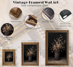Vintage Gold Framed Wall Art Fall Dried Flowers Antique Vase Country Oil Painting Canvas Prints Dark Moody Rustic Still Life Picture Gothic Victorian Botanical Poster Artwork for Bedroom, 9x11in
