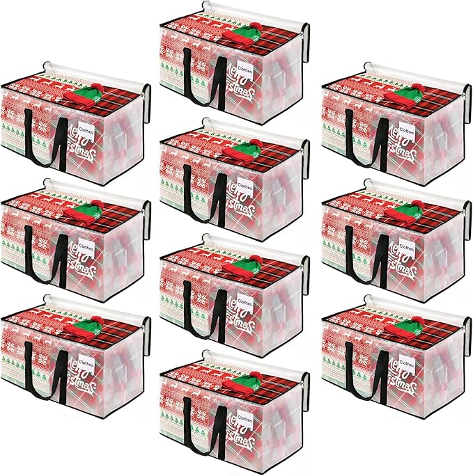 BlissTotes Moving Bags, 93L 10-Pack Storage Bags, Moving Box Heavy Duty Extra Large, Moving Totes with Zipper, Reinforced Handles Boxes for Packaging Moving, Decorative Wreath Storage