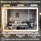 FENNIO Makeup Mirror with Lights 32"x22" ，LED Makeup Mirror ，Large Vanity Mirror with Lights，Touch Sensor with Dimmable 3 Modes, Square White