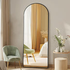 DUMOS Arched Full Length Floor Mirror, 56"x15" Full Body Standing Mirror with Aluminum Frame and Shatter Proorf Nano Glass, Modern Wall Hanging Leaning for Living Room, Home Decor, Black