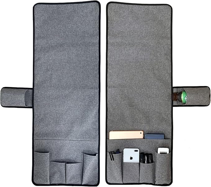 Wanty Sofa Armrest Organizer Couch Arm Chair Caddy Sofa Cover Storage Holder for Remote Control Magazine Book Smart Phone Tablet Drinks and Water Bottle (Gray)