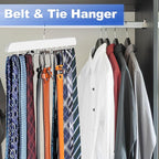 Upgraded Tie Rack Hanger with 20 Foldable Metal Hooks, Space Saving Necktie Organizer for Men – Large Capacity Tie and Belt Wooden Hanger for Closet - White
