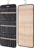 BAGSMART Hanging Necklaces Organizer Jewelry Holder Storage Roll with Hanger Metal Hooks Double-Sided Jewelry Organizer for Necklaces, Bracelets on Closet, Wall, Door, 1 piece, Large Black