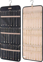 BAGSMART Hanging Necklaces Organizer Jewelry Holder Storage Roll with Hanger Metal Hooks Double-Sided Jewelry Organizer for Necklaces, Bracelets on Closet, Wall, Door, 1 piece, Large Black