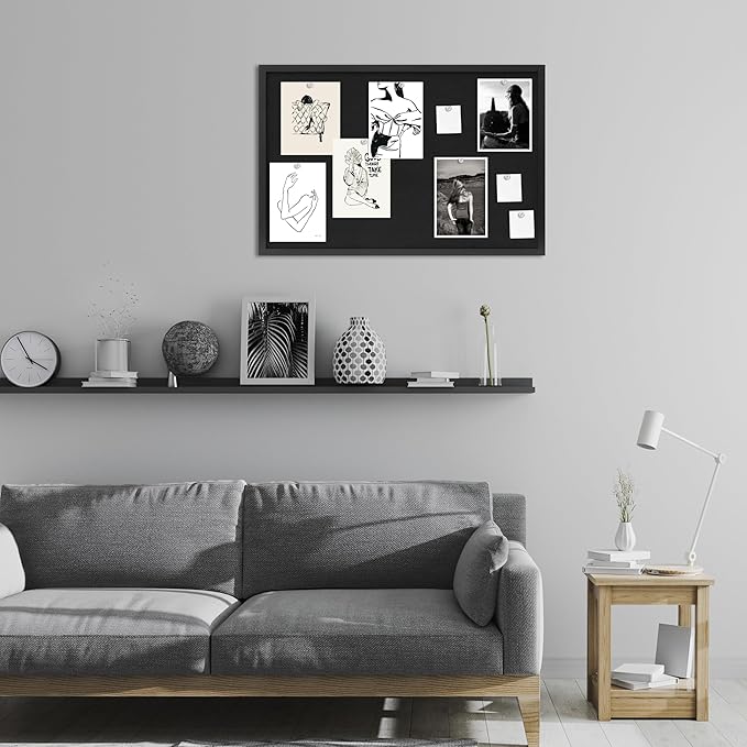 DAHAPYBOO Cork Board with Linen Black,Bulletin Board 30"x20",Corkboards for Office Home School Message Board or Vision Board Decoration.