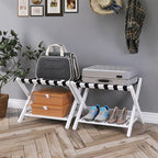 SMIBUY Luggage Rack, Set of 2, Foldable Bamboo Suitcase Stand with Storage Shelf for Guest Room, Bedroom, Hotel, Heavy-Duty (White)