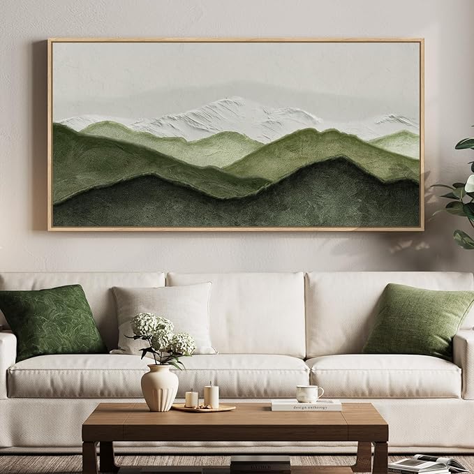 Large Framed Sage Green Abstract Wall Art for Living Room, Minimalist Modern Painting Print Canvas Artwork for Walls, Horizontal Abstract Wall Decor for Bedroom Home Office, 30x60 Inch