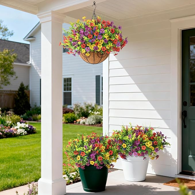 Artificial Flowers for Outdoors, 14 Bundles Multicolor Silk Fake Flower for Spring Summer Decoration, UV Resistant No Fade Artificial Outdoor Plants for Home Planter Porch Patio Yard Decor