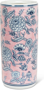 Abbott Collection Floral Print Patterned Umbrella Stand - Porcelain, Pink/Blue (18" H)