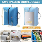 2 Pack Reusable Vacuum Bags for Travel,Waterproof Professional IP67 Zipper Reusable Vacuum Compression Bags,Space Saver Bags for Suitcases Backpack(No Pump)