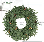 Olive Eucalyptu Wreaths for Front Door 24 Inch, Artificial Waterproof Green Lush Olive Branch Wreath with Berry for Home Outdoor Indoor Farmhouse Window Spring Summer All Seasons