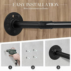 ERYTLLY Industrial Pipe Clothes Rack 38”, 2 Set Multi-purpose Wall Mounted Iron Garment Rod,Heavy Duty Detachable Hanging Clothes Rack for Closet Rod (Black,2 Base)