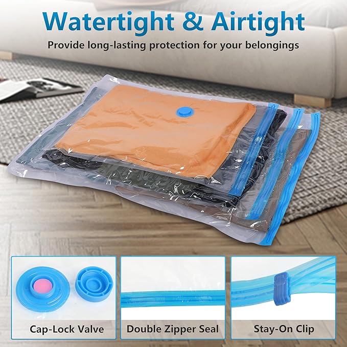 6 Pack Vacuum Storage Bags，Space Saver Bags(6 Pack Large),Compression for Comforters and Blankets, Sealer Clothes Storage, Hand Pump Included
