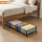 Under Bed Storage With Wheels, 47.2''/90lbs/57.6L, Metal Frame Under Bed Rolling Storage, Tool-Free Assembly Underbed Drawers, Underbed Organizer Containers for Shoes, Clothes and Toys