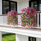 INQCMY Artificial Hanging Flowers with Basket for Spring Outdoor Decoration 3 Bunches of Silk Daisy Flower Uv Resistant for Garden Porch Patio Balcony Yard Decor (Purple Red)