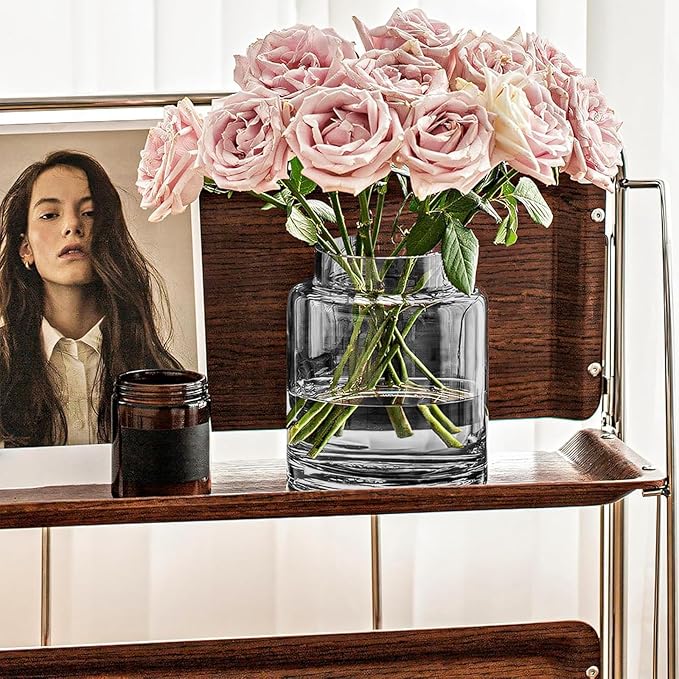 7 Inch Tall Vases for Flowers, Large Glass Vase for Centerpieces, Clear Glasses Home Decor Modern Jarrones Decorativos for Wedding Living Room Dining Table (Gray)