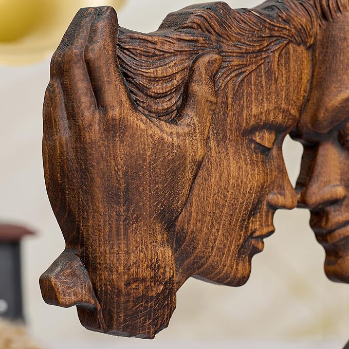 BGCOPPER Wooden Couple Statue, Abstract Couple Sculptures Ornament for Home Decor Women Gift for Anniversary Wedding (8 Inch)
