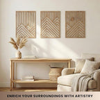 qmmp Modern Wooden Wall Sculptures - Set of 3 - Home Decor Accent - Large Wall Art for Living Room, Bedroom, Office - Easy Installation (Oak, Large - Mountain and Sun)