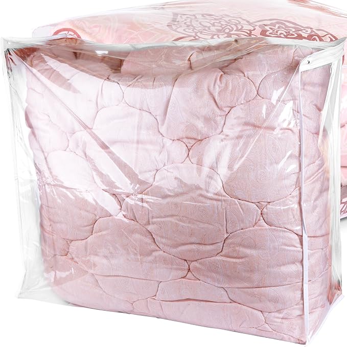Set of 2 Zippered Vinyl Storage Bag, 24x20x11 Inch, Clothes Bag Organizer, Space Saver PVC Comforter Clear Storage Bags for Blanket