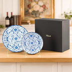 Decorative Plates Set for Display, Blue and White Ceramic Plate Decor with Stand, Handmade Vintage Porcelain Ornament for Table, Living Room, Kitchen, Perfect Chinese Style Dish Gift (8in+10in)