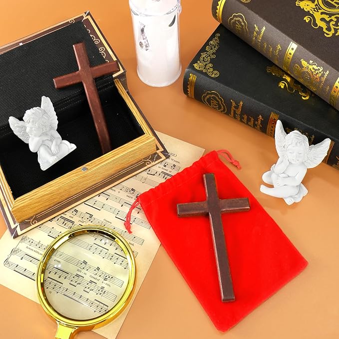 XIPENGKEJI Christian Wooden Cross Wall Hand Held Prayer Crosses Small Wooden Cross with for Decor Christian Gift 4.7 inch with Velvet Bag