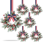 6 PCS Patriotic 4th of July Hanging Wreaths for Cabinets Small Independence Day Wreaths for Front Door with Red White Blue Berries & Lamb's Leaves Memorial Day Labor Day Mini Wreath for Home Decor