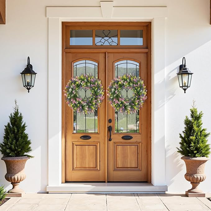 U'Artlines 17" Spring Summer Wreath for Door Green Boxwood Wreath Greenery Hanging Garland for Home Wedding Wall Window Decoration Colorful
